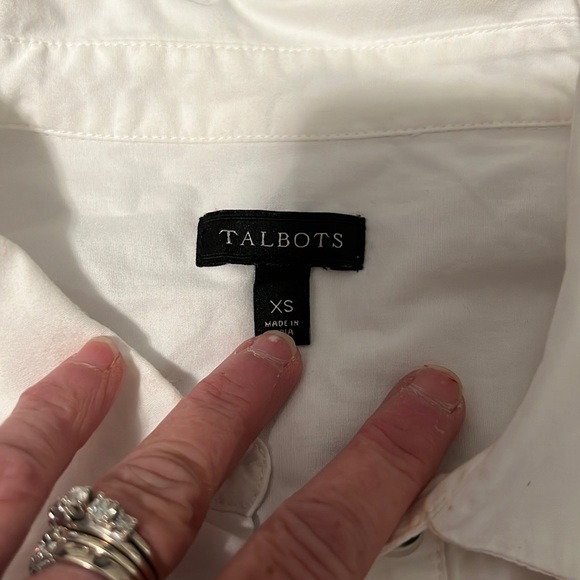 Talbots xs white tunic blouse with eyelet trim, 3/4 sleeves, 3/4 buttons, exc. - Picture 4 of 8